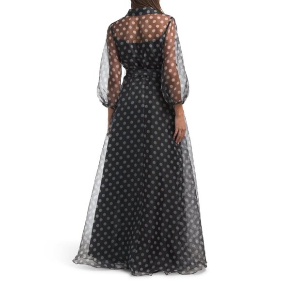 RENE BY RENE RUIZ Black/White Balloon Sleeve Polka Dot Shirt Gown - Picture 2 of 2